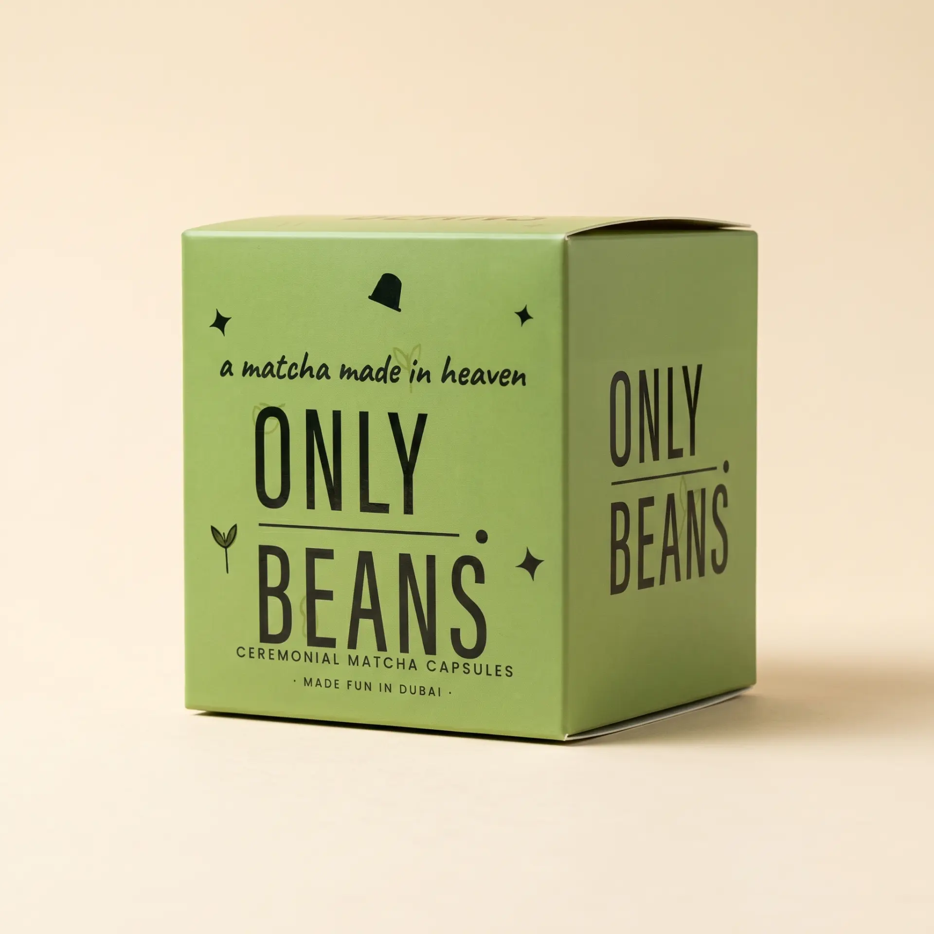 Only Beans Ceremonial Matcha Capsules with an iced matcha latte