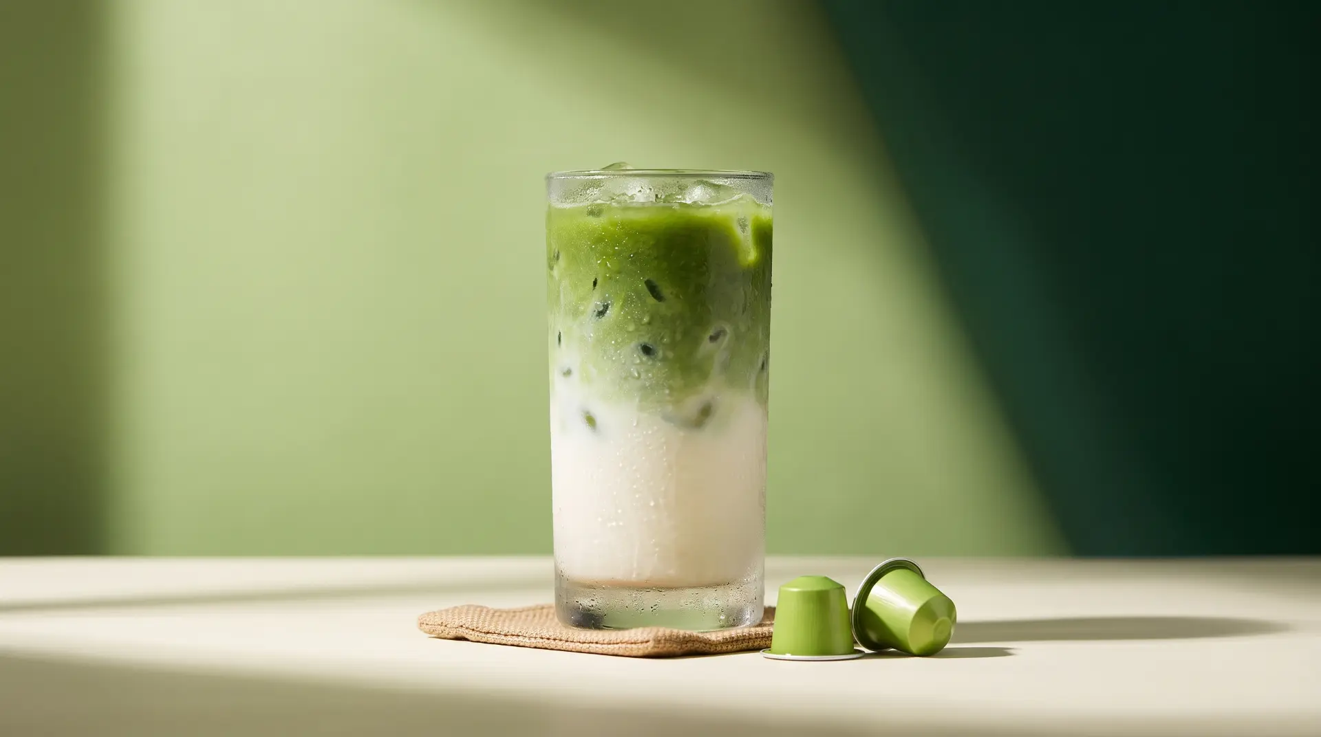 Iced matcha made with Only Beans capsules