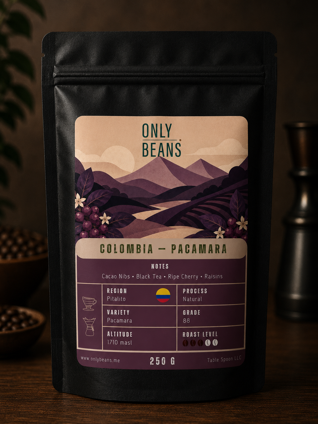Colombia Pacamara specialty coffee bag from Colombia